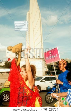 Actors Holding Puppets In Harmony World Puppet Carnival In Bangkok,thailand 2014 Parade.