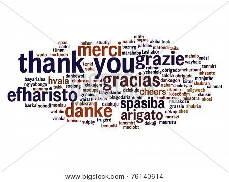 Concept or conceptual abstract thank you word cloud in different languages or multilingual for education or Thanksgiving Day