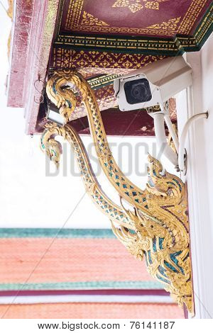 Security Camera At Thai Temple In Thailand