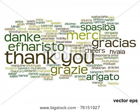 Vector concept or conceptual abstract thank you word cloud in different languages or multilingual for education or Thanksgiving Day