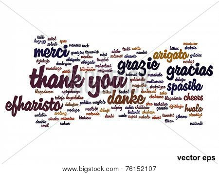 Vector concept or conceptual abstract thank you word cloud in different languages or multilingual for education or Thanksgiving Day