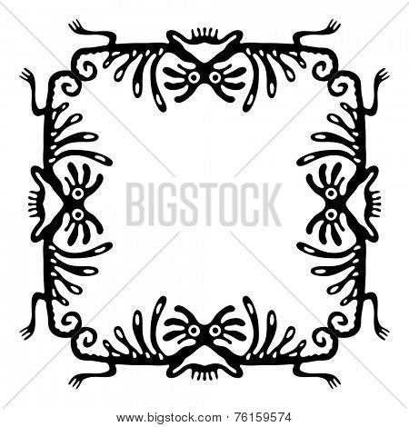 Black  frame, design element with dragons or monsters, vector illustration