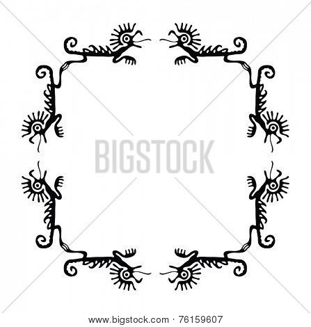 Black corners elements with dragons or lizards, vector illustration
