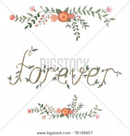 Watercolor Floral Forever Sign Hand Drawn Style