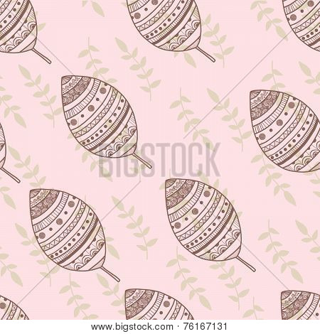 Seamless nature pattern ethnic leaf hand drawn