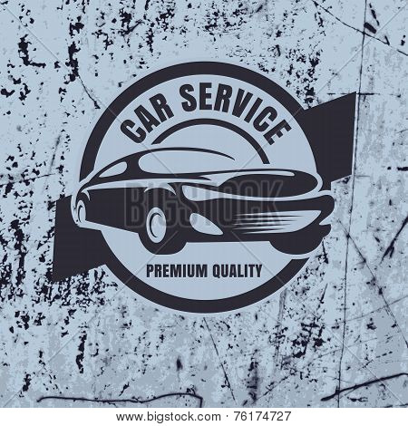 Vintage Style Car Repair Service Label On Rusty Background. Vector Logo Design Template