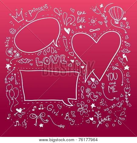 Hand Drawn Sketch Illustration - Speech Bubbles. Love