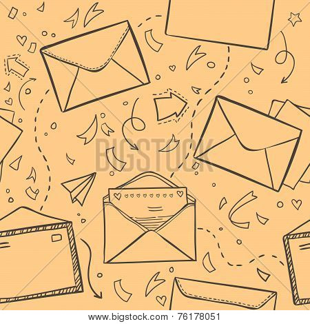 Hand Drawn Sketch Illustration - Letter And Envelope. Love Lette