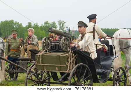 Men On Cart With Maxim Machine Gun