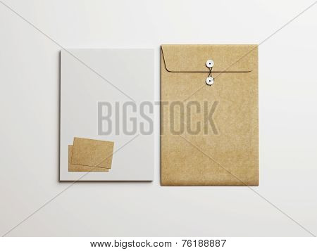 Set Of White And Kraft Branding Elements On White Background