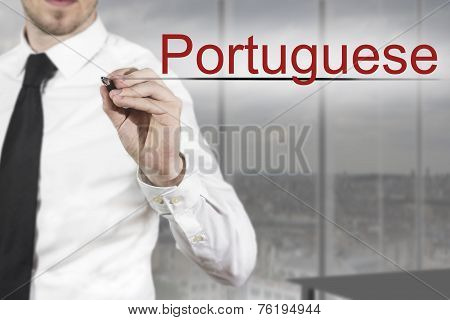 Businessman Writing In The Air Portuguese