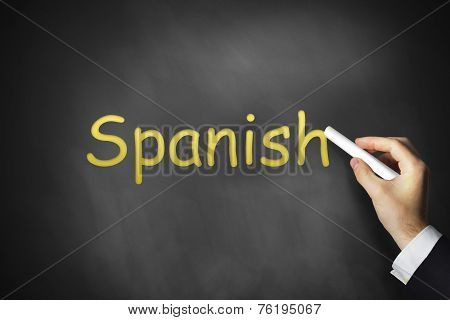 Hand Writing Spanish On Blackboard