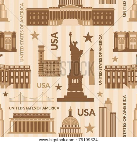 Landmarks of United States of America vector seamless pattern
