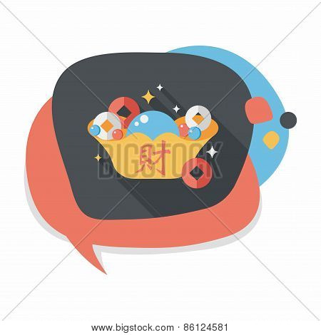 Chinese New Year Flat Icon With Long Shadow,eps10, Gold Ingot With Chinese Words Means 