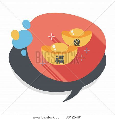 Chinese New Year Flat Icon With Long Shadow,eps10, Gold Ingot With Chinese Words Means 