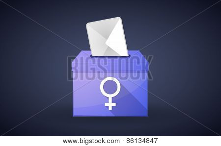 Ballot Box With A Vote And A Female Sign