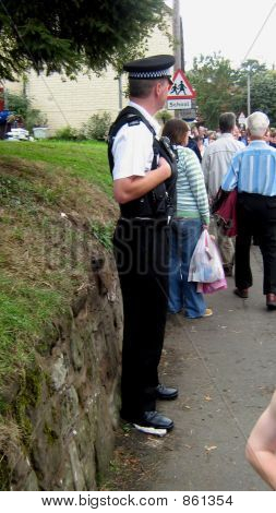 Sierżant/policjant w jednolite stałego oglądania ludzi/tłum