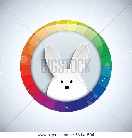 Happy Easter Rabbit Bunny On Rainbow Background