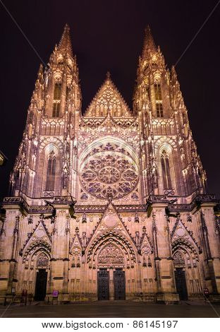 Prague, Czech Republic - January 25, 2015: Cathedral of St. Vitus in the night