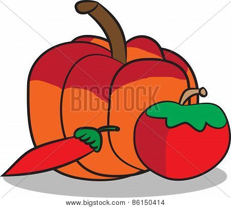 Pumpkin tomato and pepper illustration