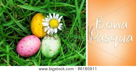 Bona pasqua against orange vignette