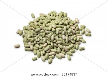 Heap of french flageolets beans on white background
