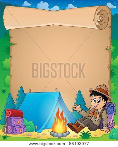 Parchment with scout boy theme - eps10 vector illustration.