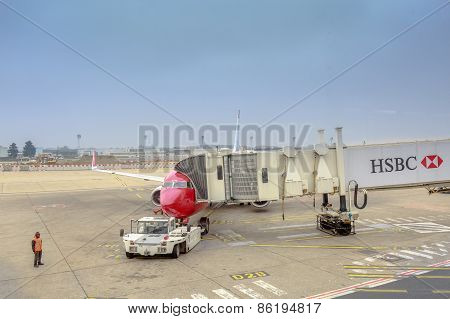 Paris - Mars 21 : Hsbc Billboard On The Gangway In The Airplane On Airport Of Orly On Mars 21, 2015