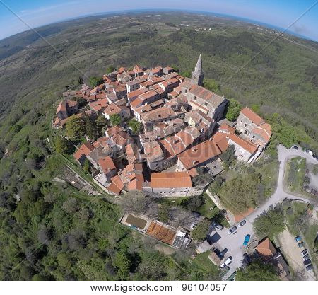 Aerial view on Groznjan, small istrian town.