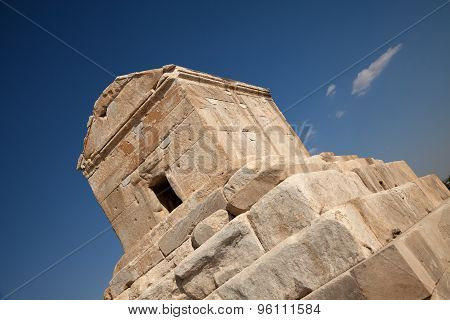 Tomb Of Cyrus In Pasargad Against Blue Sky