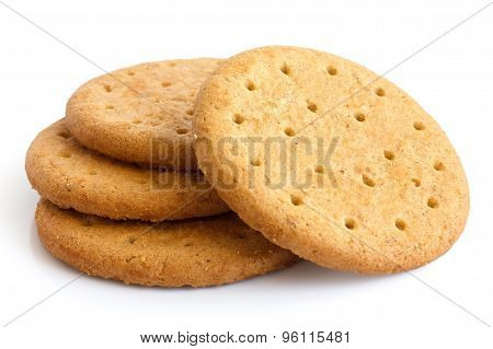 Stack Of Sweetmeal Digestive Biscuits Isolated On White.