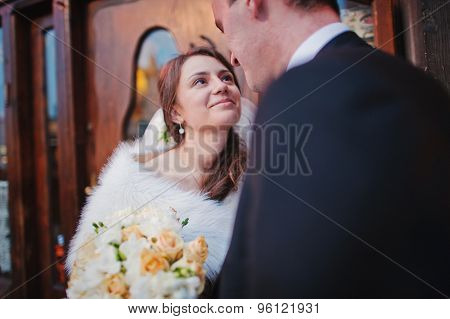 Happy Wedding Couple In Evening Krakow