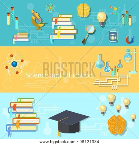 Science And Education, Training, Brain, Manuals, Chemistry, College, vector banners