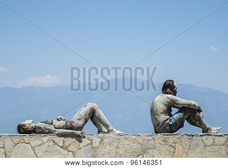 SULTANIYE, TURKEY - JULY 05, 2015: People are taking a mud bath