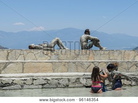 SULTANIYE, TURKEY - JULY 05, 2015: People are taking a mud bath