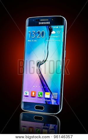MOSCOW, RUSSIA- JULY 15, 2015: Samsung Galaxy S6 Edge. Android smartphones manufactured and marketed by Samsung Electronics. Illustrative editorial only.