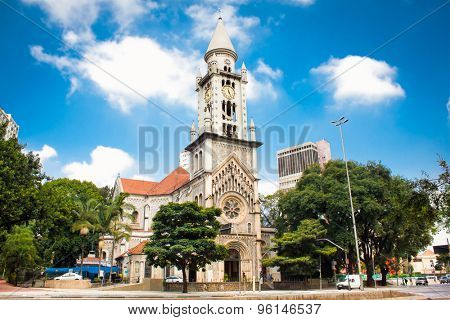 Nossa Senhora da Consolacao church in Sao Paulo, Brazil.  Romanesque Revival style church in downtown.