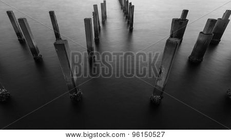 Black and White of Fence protect sandbank