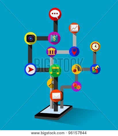 mobile phone infographics in flat color design