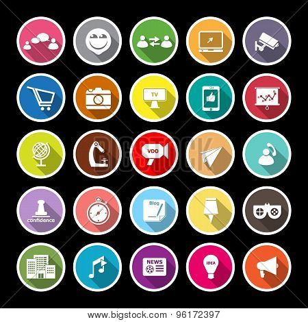 Media Marketing Flat Icons With Long Shadow