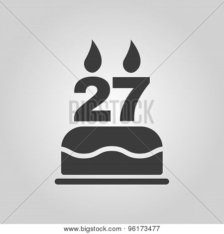 The birthday cake with candles in the form of number 27 icon. Birthday symbol. Flat