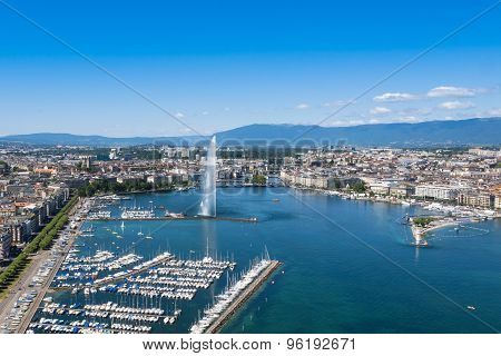 Aerial View Of Leman Lake -  Geneva City In Switzerland