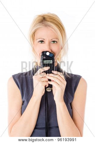 Woman and flash meter