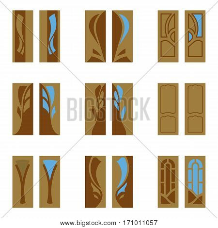 Set of the various doors on the white background. Vector illustration