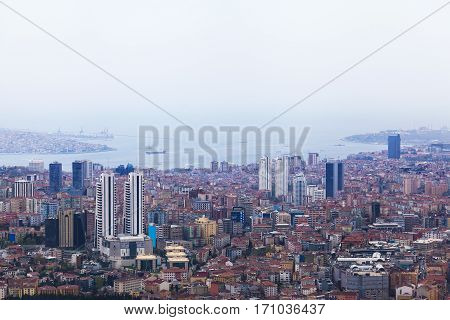 Istanbul aerial view. Panorama of modern part of the city.