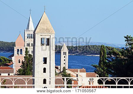 Four churches on island Rab in Croatia
