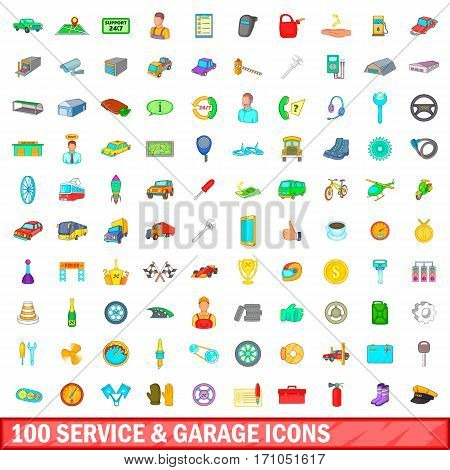 100 service and garage icons set in cartoon style for any design vector illustration