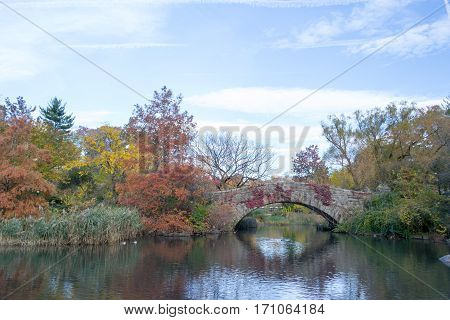 Gapstow Bridge In A Colorfull Fall Morning