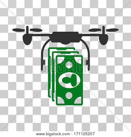 Drone Banknotes Payment icon. Vector illustration style is flat iconic bicolor symbol green and gray colors transparent background. Designed for web and software interfaces.