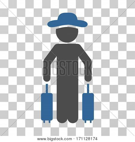 Gentleman Passenger icon. Vector illustration style is flat iconic bicolor symbol cobalt and gray colors transparent background. Designed for web and software interfaces.